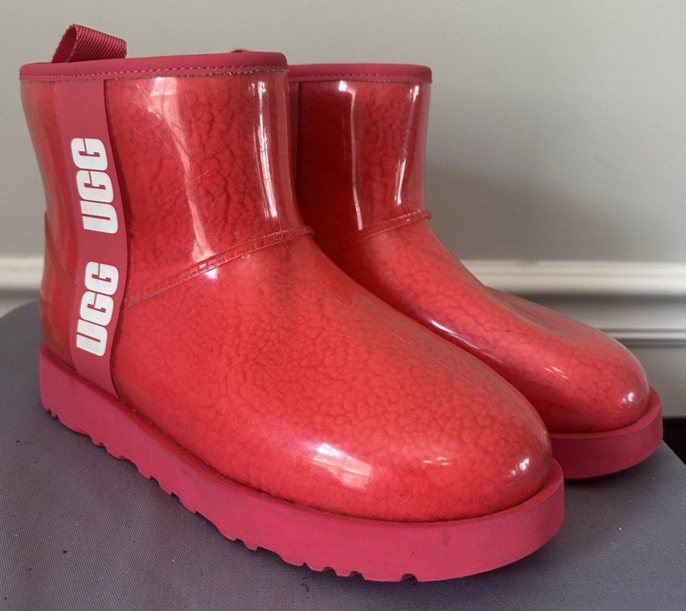 UGG Snow Boots Womens Size 7 Red Ankle Waterproof Shearling Lined Pull On